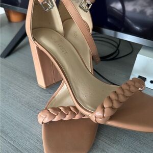 Nine West Tan/dusty rose Braided Strap Block Heel Sandals